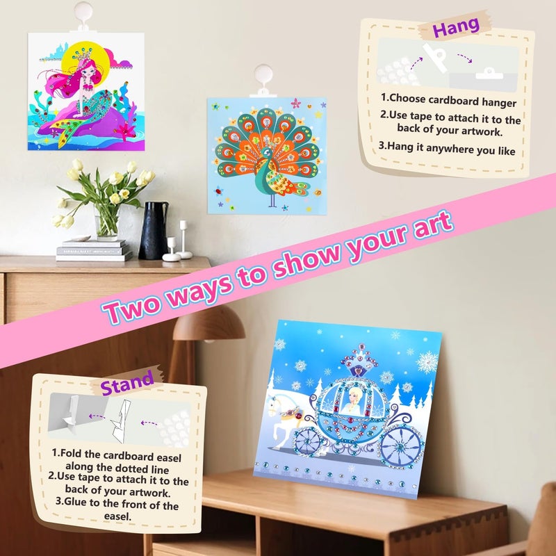 Marlrin Unicorn & Princess Diamond Art Kit for Kids Ages 3-8,Easy Arts and Crafts with 1000+ Gem Stickers,Gem Art Christmas Birthday Gift for Girls 4-7 - Image 5